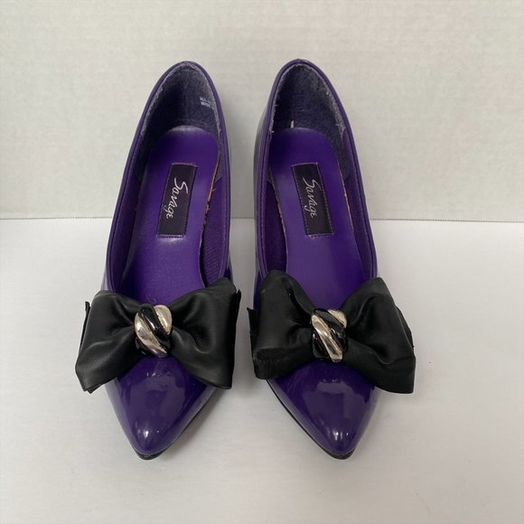 COPY - Savage Vintage Two Tone Purple and Black Bow Heels In Size 8.5 - Picture 5 of 5